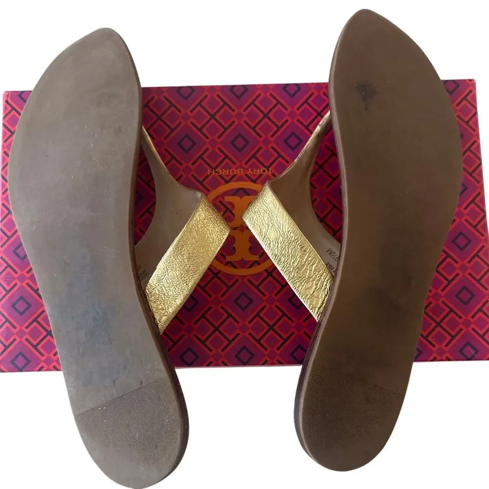 Tory Burch‎ Cameron Gold Leather Sandals 9.5